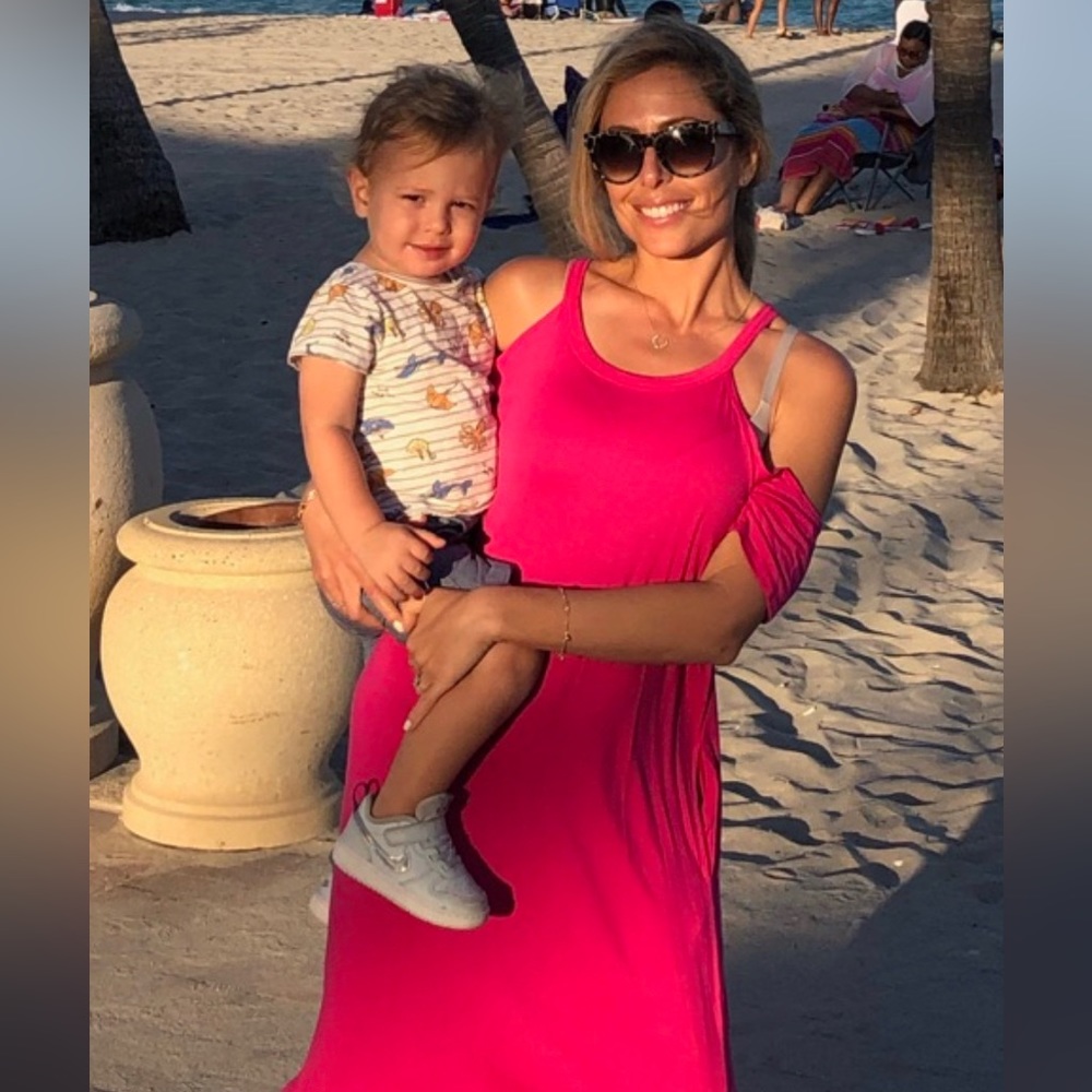 Pink maxi dress with shoulder cutouts and side slits, comfy t shirt material